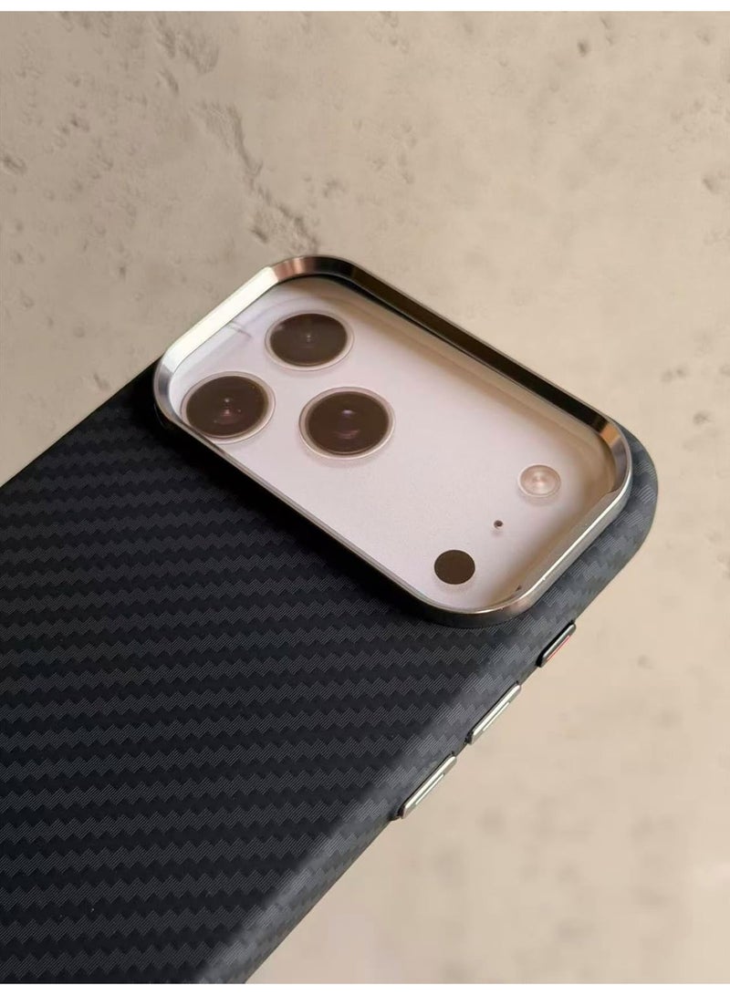 Ecosystem Case For iPhone 17 Pro Max, Aramid Fiber Woven Cover Compatible with Magnetic Wireless charger,1500D Fiber Textures, Slim Fit,Luminous effect, Exceptional Cover 17 Pro Max (Black Carbo) - Image 3